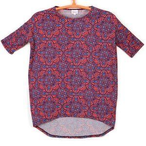 LuLaRoe‎ Irma Shirt T-Shirt Top Tunic Neon Orange Blue Floral USA XXS